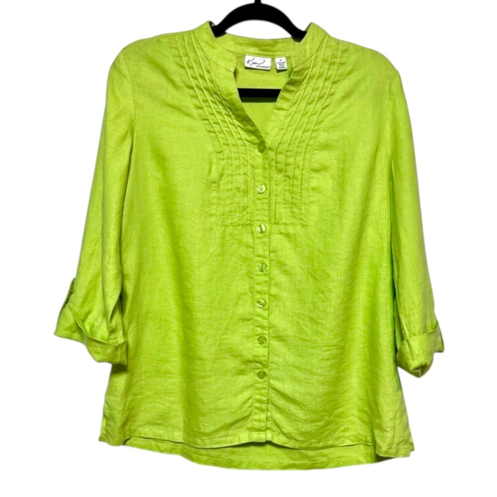 Parisian Chic Quiet Luxury 100% Linen Top Women Size M Cottagecore Minimalist